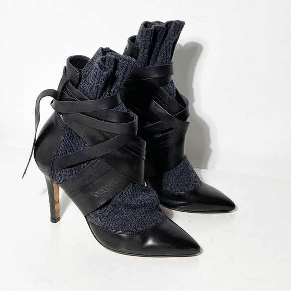 IRO Shoes - IRO wrap around sock leather ankle booties size 36 black/grey